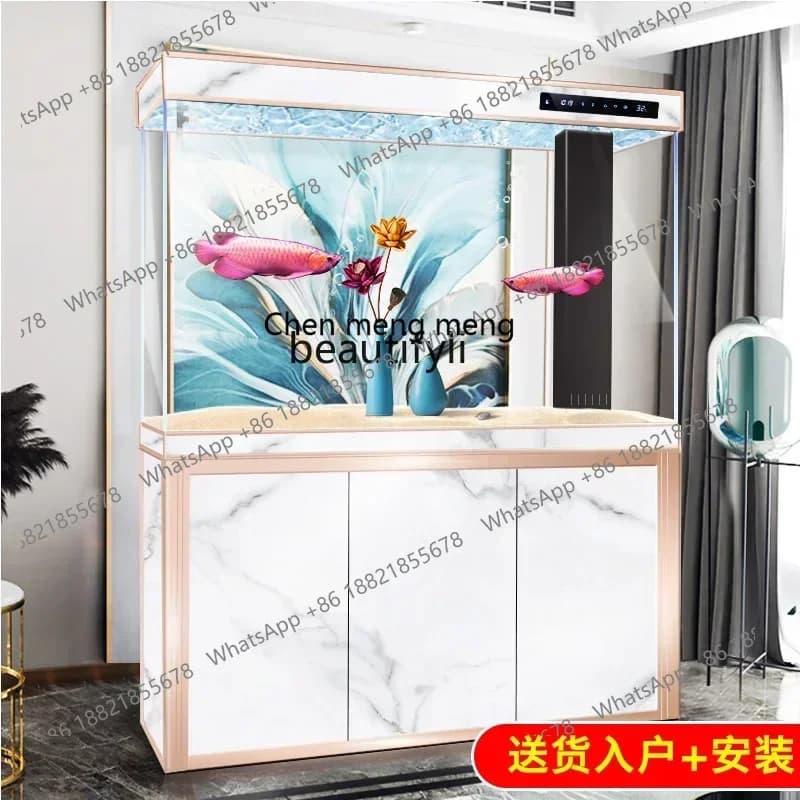 cqyFish tank living room large aquarium floor entrance water-free bottom filter intelligent ultra-white glass