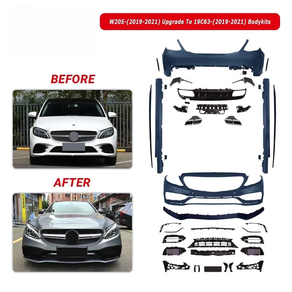Hot Sale Front/Rear Bumper Kits Car Body Parts Accessories W205 2019-2021 Upgrade To 19C63 2019-2021 Bodykit Universal Fitment