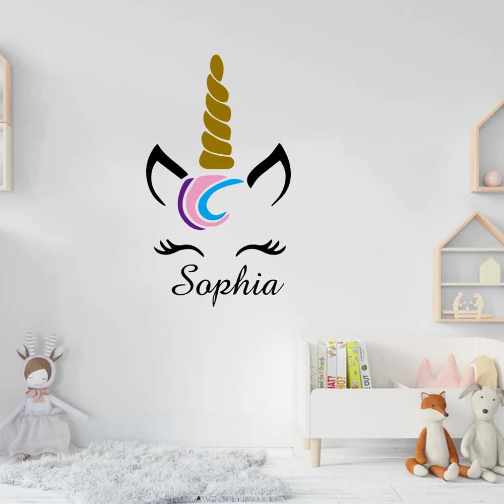 1 pc colored and black unicorn Personalized Name Wall Stickers Animal Lover Home Decoration Accessories For Living Room