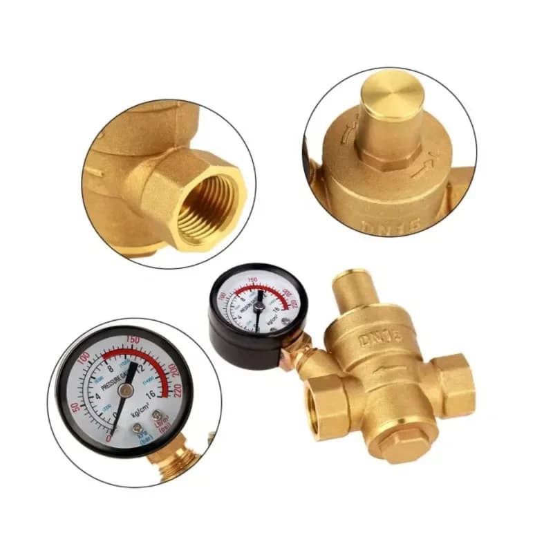 Brass Pressure Regulator Brass Adjustable Water Pressure Regulator Reducer with Meter