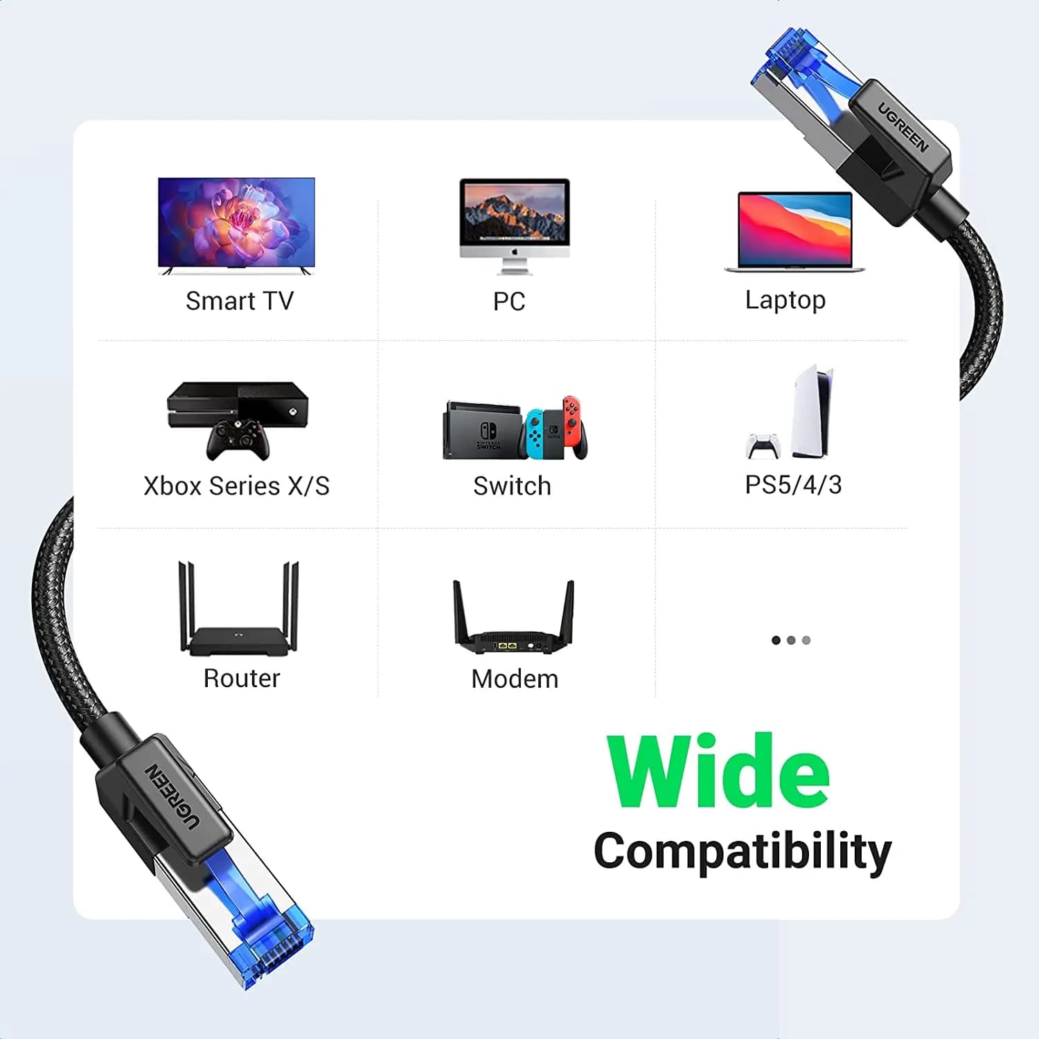 UGREEN Cat 8 Ethernet Cable High Speed Braided 40Gbps 2000Mhz Network Cord Cat8 RJ45 Shielded Indoor Heavy LAN Cables