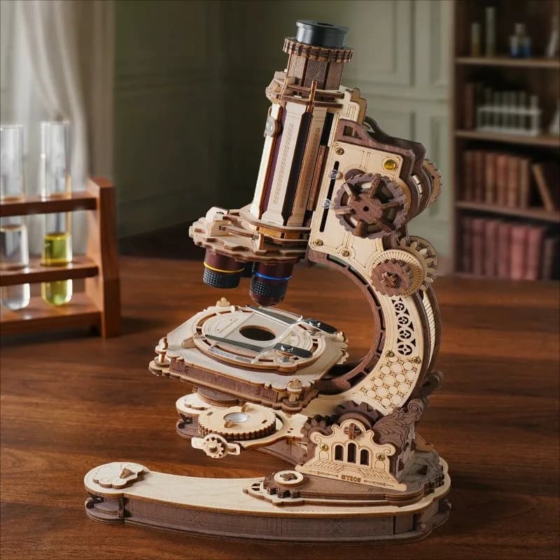 3D Wooden Assembly Model "Objective World" Microscope DIY Birthday Gift,Three-dimensional Puzzle Creative Ornaments,microscope