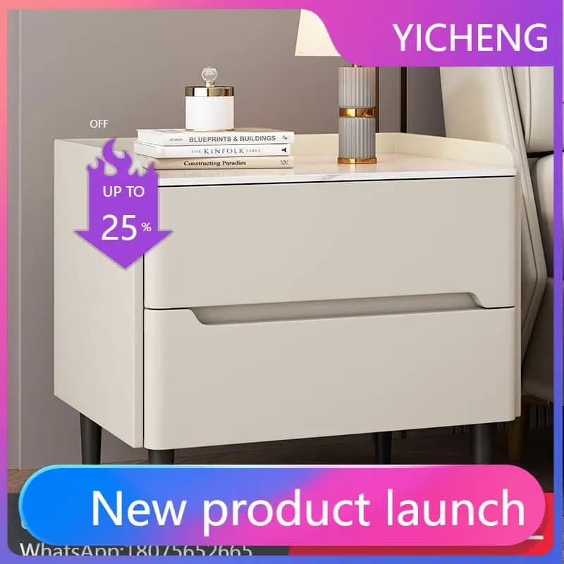 LYY  Solid Wood Bedside Table Luxury Rock Slab Storage Bedside Cabinet Leather Small Apartment