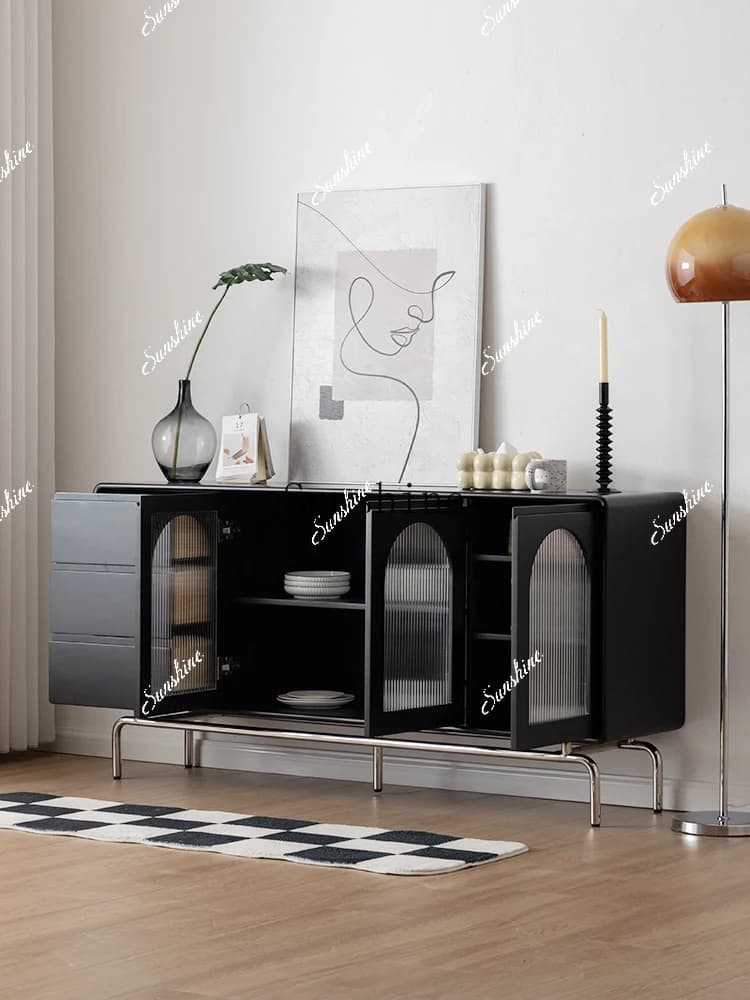 French retro solid wood dining side locker against the wall living room tea stainless steel cabinet  FT