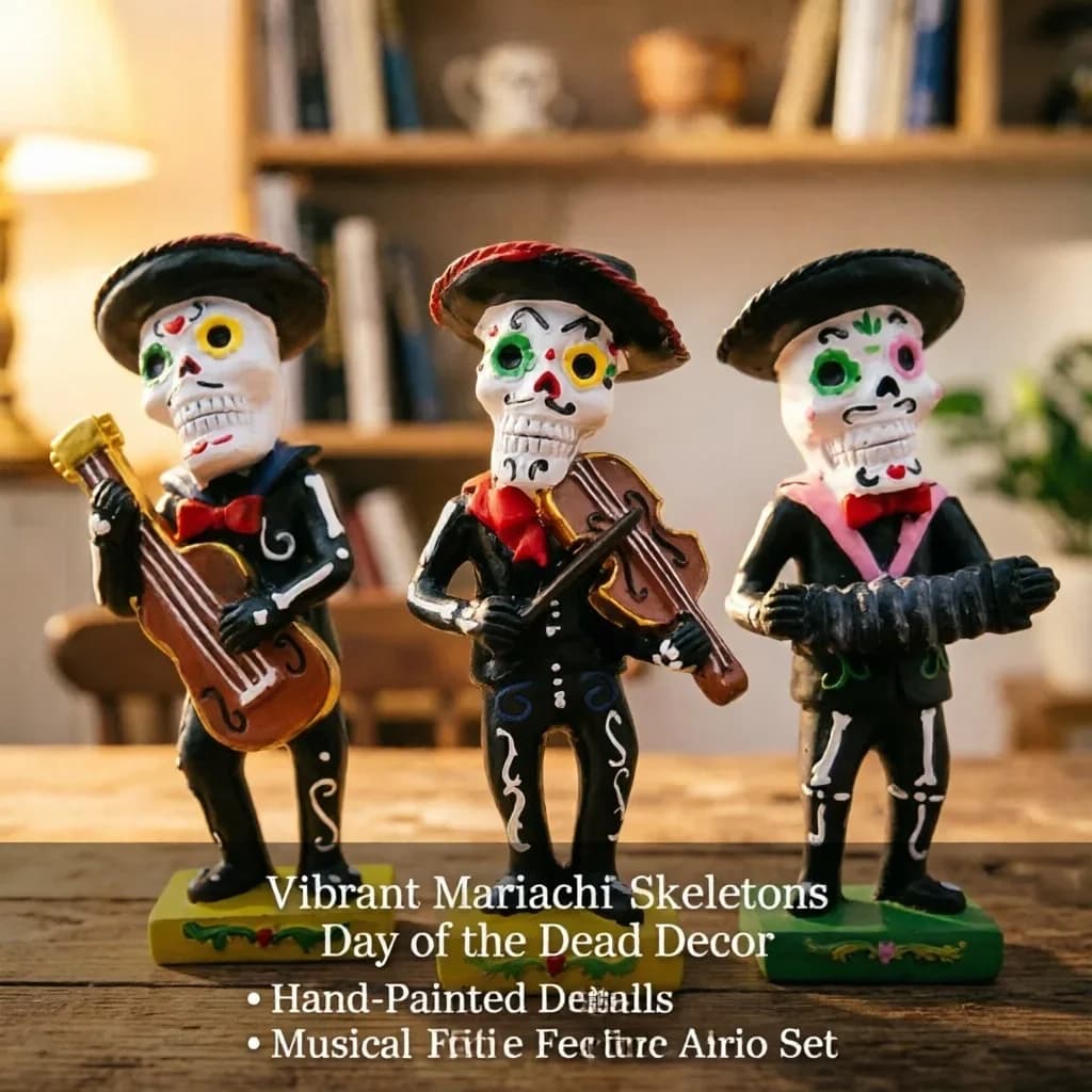 Resin Skeleton Figurine Musician Band, Statue Halloween Day Of Dead, Skull Instrument Doll Party Home, Table Decor Gift Ornament