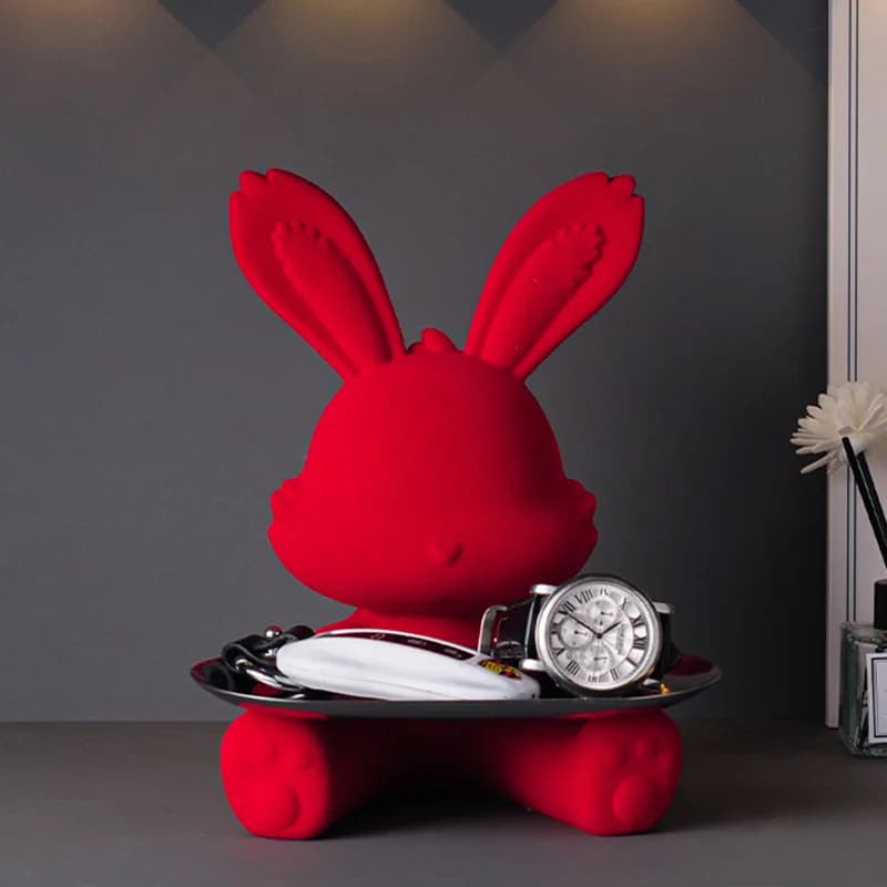 High-end niche rabbit luxury ornament handmade resin key storage tray living room desktop entrance decoration housewarming gift