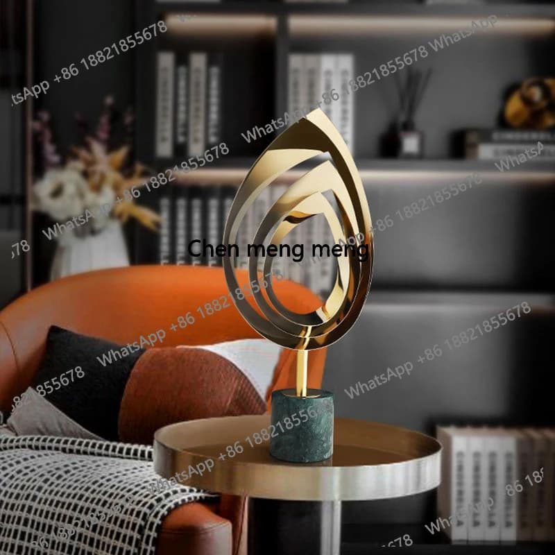 Abstract Metal Sculpture Stainless Steel Statue With Marble Base Modern Art Creative Hotel Club Decor Ornament Luxury Giifts