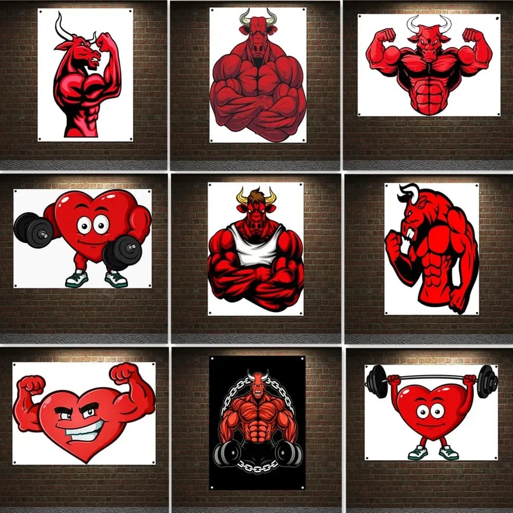 BEAST MODE Workout Poster Wall Hanging Flag Red Man Muscular Body Fitness Bodybuilding Banner Tapestry Gym Wall Decor Painting