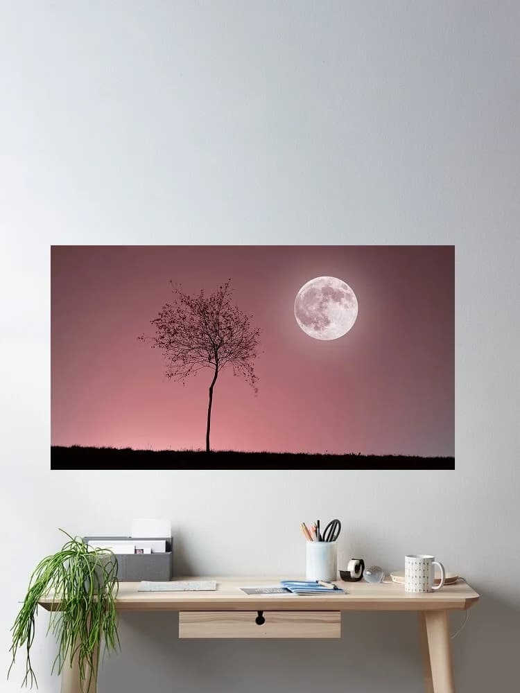April Full Moon 2025: The Pink Moon, Print Painting Art Canvas Poster,Living Room , Home Wall Decor Picture