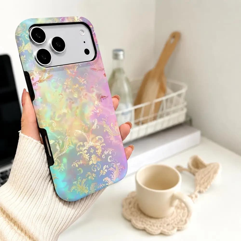 Colorful Glitter Fluid Marble Phone Case, Aesthetic Abstract Swirl Art Smartphone Protective Cover Phone Case Film Material 2-In