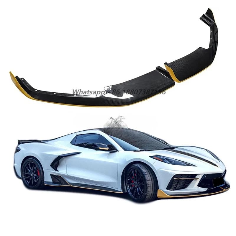 Car Exterior Accessories Dry Carbon Fiber Front Bumper Splitter Lip Body Kit for Corvette C8 Stingray 2020-2024