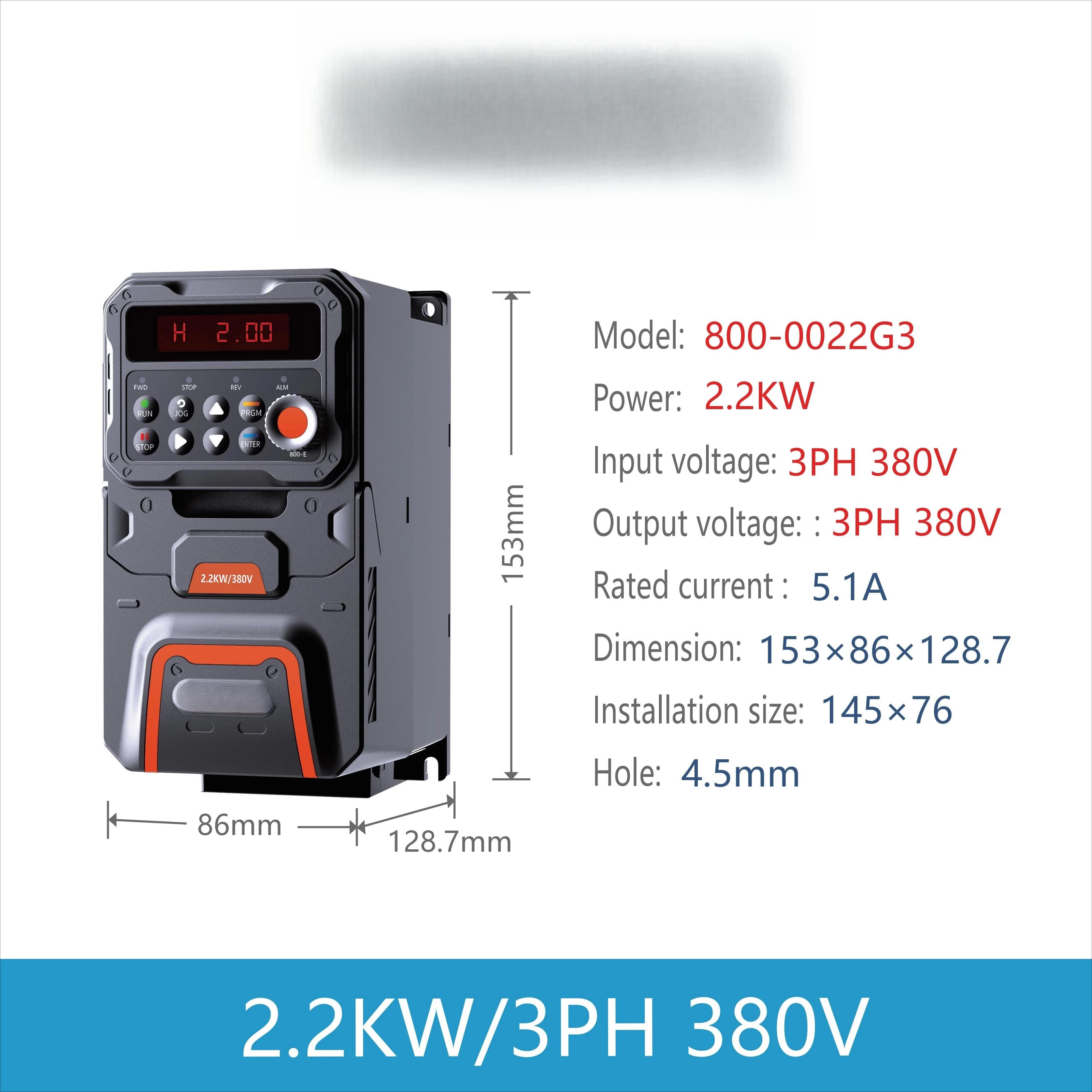 Vector Control VFD 3 Phase 380V 2.2KW Variable Frequency Drive