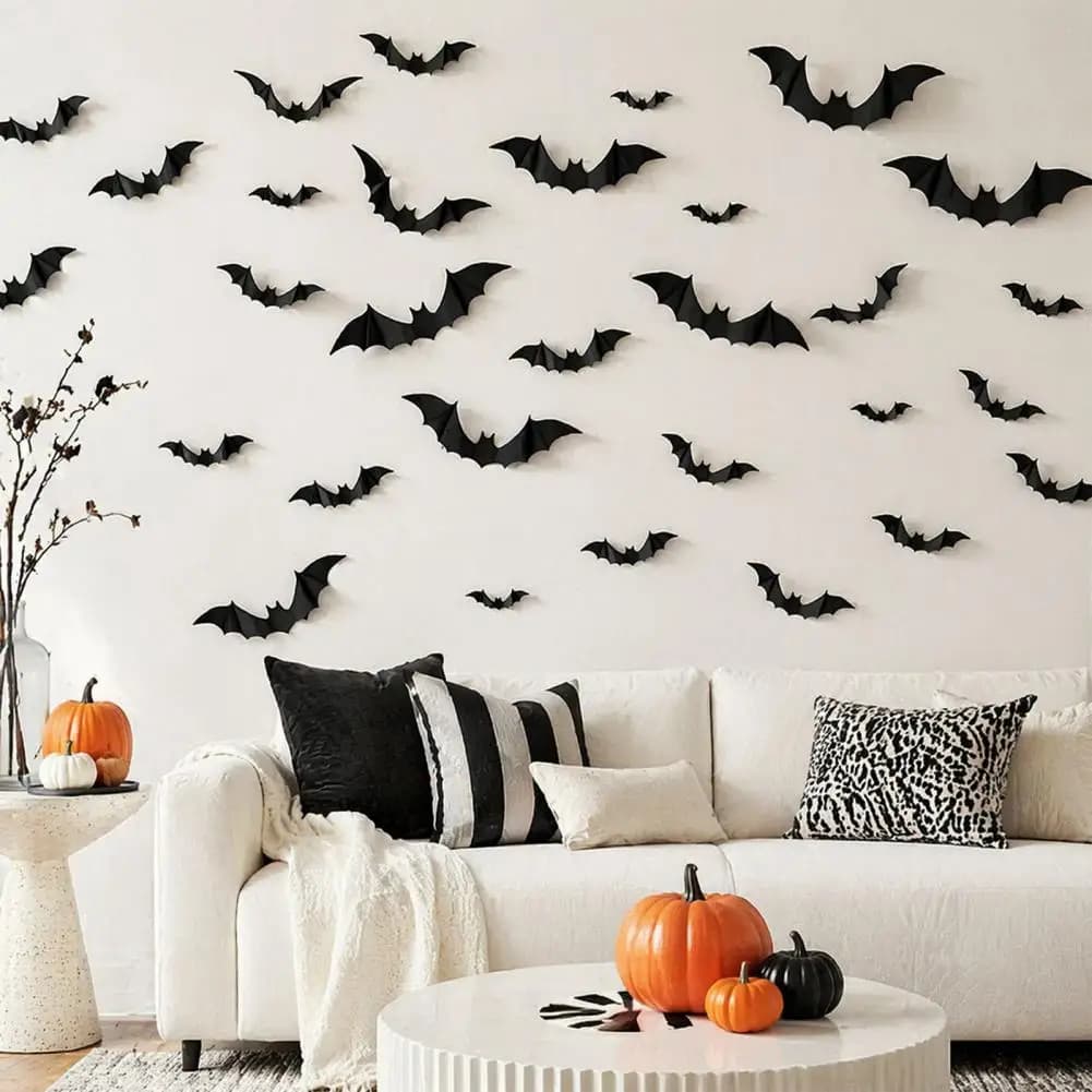 Garage Door Decorations 3d Black Bat Wall Decor Halloween Party Wall Stickers Waterproof Plastic Room Decals for Indoor Seasonal