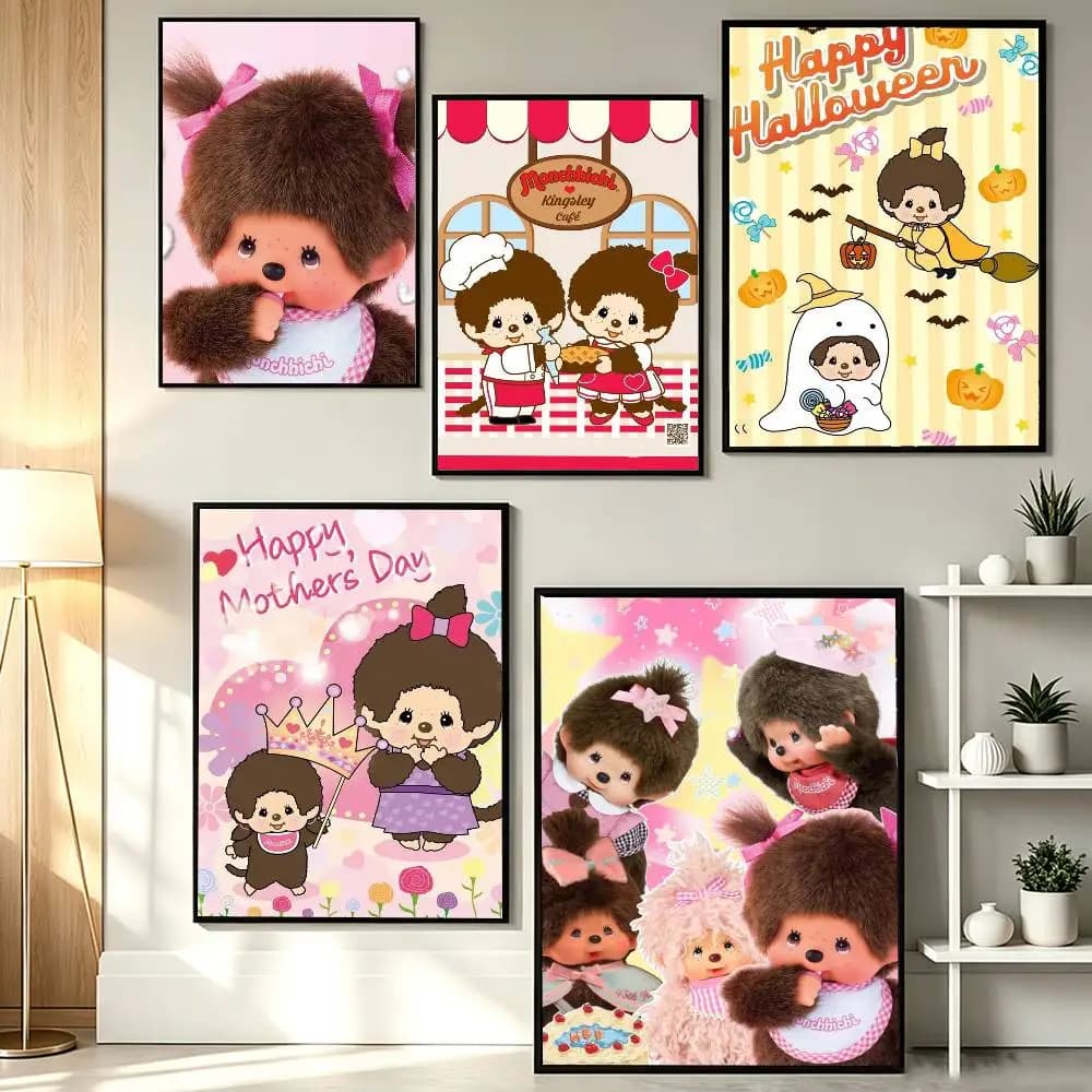 Vintage M-Monchhichi  Poster HD Self Adhesive Waterproof Wall Art Ideal for Home Office Dorm Gift