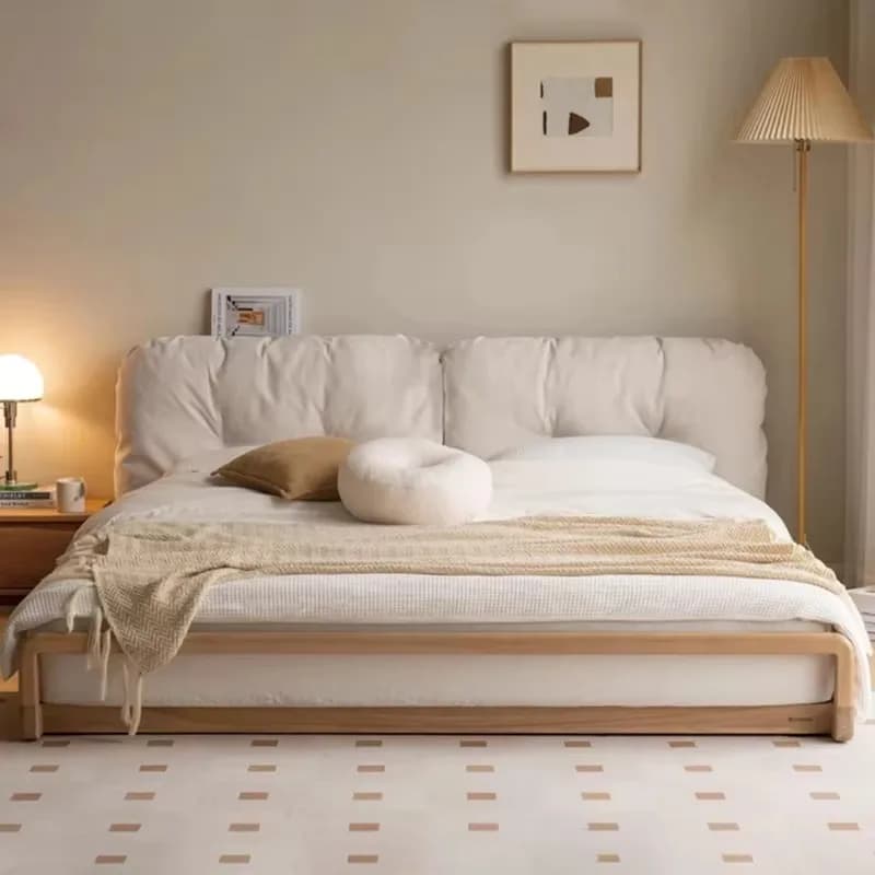 Modern Grounded Linen Bed Frames Lumbar Support Household Double Bases Bed Frames Bedroom Sets wood Cama Matrimonio Furniture