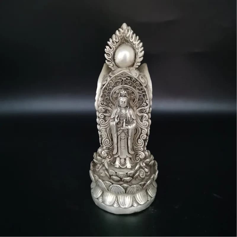 Antique Collection: Distressed Craft, White Bronze -Faced Buddha, Western Three Saints Ornament, Decorative Item