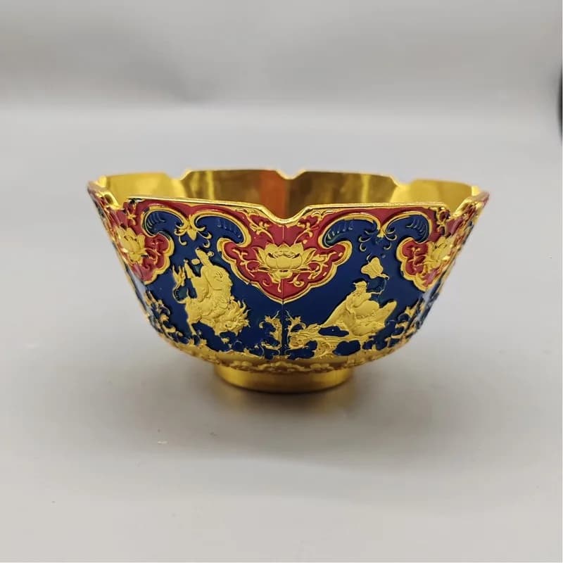Qianlong Era of the Qing Dynasty Cloisonné Eight Immortals Gilt Painted Bowl Home Decorative Ornament