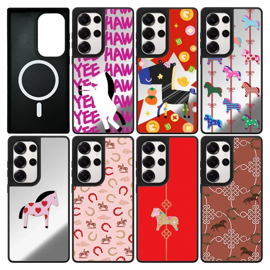 Bowknot Horse Pattern Mirror Surface Magnetic Phone Cover for Samsung Galaxy S23 S24 S25 S26 Ultra S26+ Plus Case