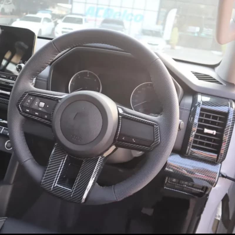 Car Steering Wheel Panel Cover Trim For Mitsubishi triton L200 2023 2024 Carbon Fiber Decoration Interior Mouldings Accessories