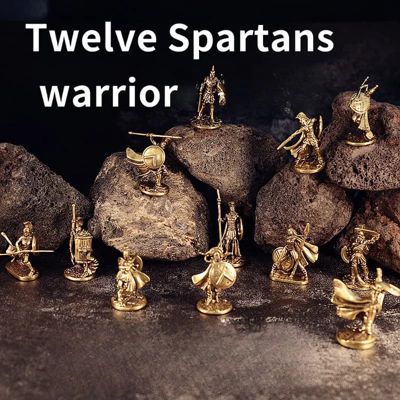 Spartan Soldier Yellow Bronze Collectible War Model Desktop Decoration for Boys Gift Item