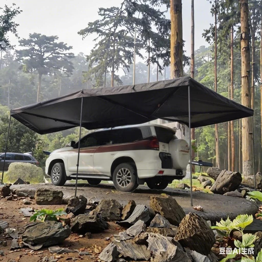 360 Car Awning,2.5M 270 Degree Foldable Car Rooftop Tent Portable Outdoor Side Car Shade Canopy for Camping,With Led Light