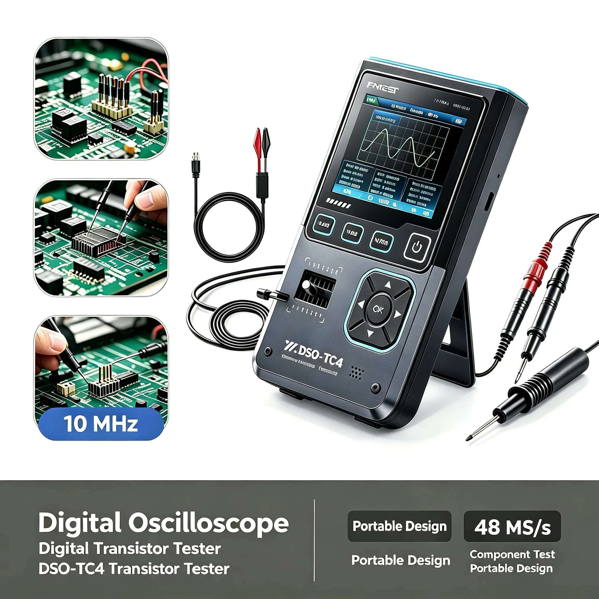 FNIRSI DSO-TC4 3-in-1 Transistor Tester Oscilloscope Signal Generator 10MHz 48MSa/s 2.8" TFT for Electronic Repair DIY Tool