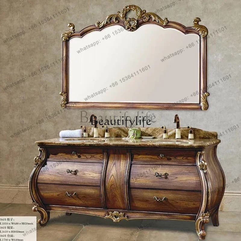European-Style Bathroom Cabinet Red Oak Wash Basin Antique Bathroom Cabinet Bathroom Table Combination