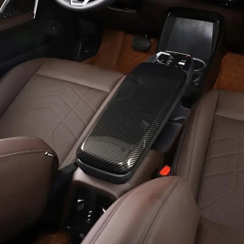 For BMW X1 iX1 U11 2023-2024 ABS Carbon Fiber Car Armrest Box Stowing Tidying Cover Trim Stickers Car Accessories