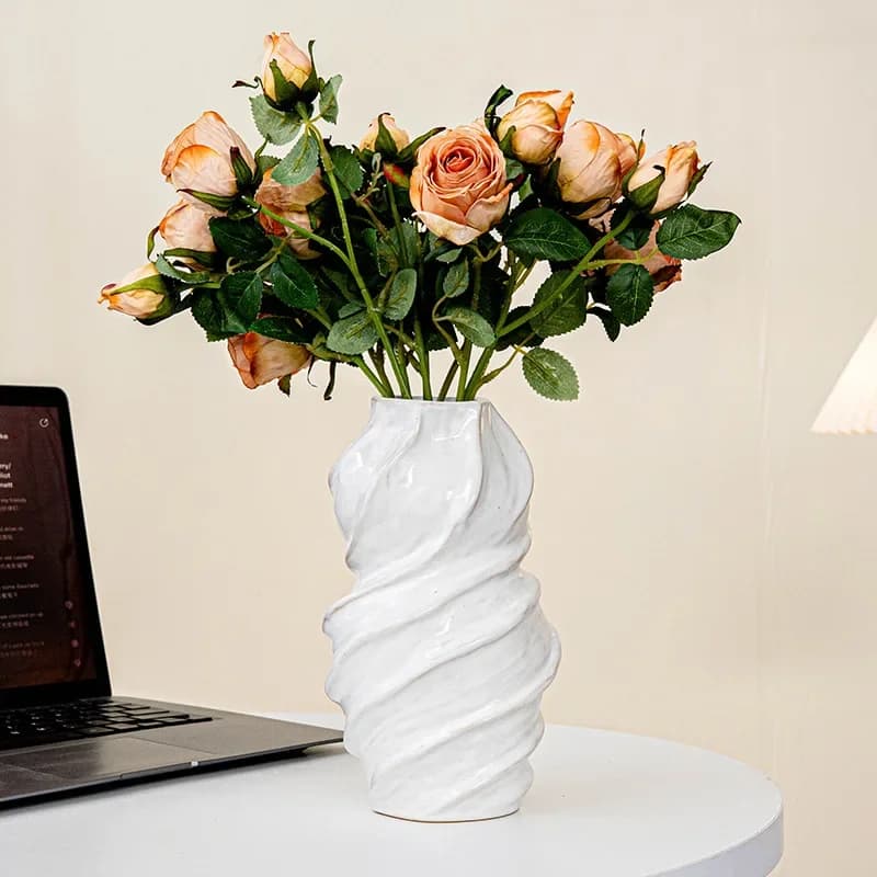 CAPIRON 20.5cm Ceramic Spiral Vase Modern Twisted White Pottery Flower Vase Nordic Home Decoration Water Holding Fresh Flowers