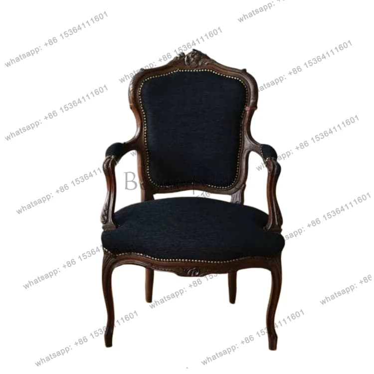 American country vintage solid wood carved sofa chair single living room bedroom fabric lounge chair