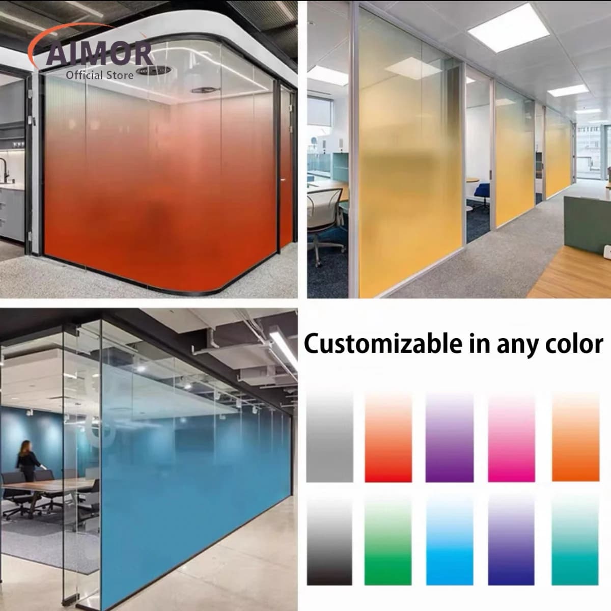 AIMOR Sticker Self-adhesive Customized Printing LOGO Decoration Office Use Translucency Semi-privacy Gradient Window Glass Film