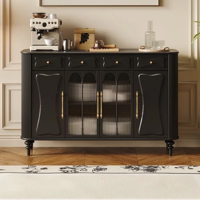 French retro light luxury dining side cabinet American simple rounded corners black porch cabinet bucket cabinet storage