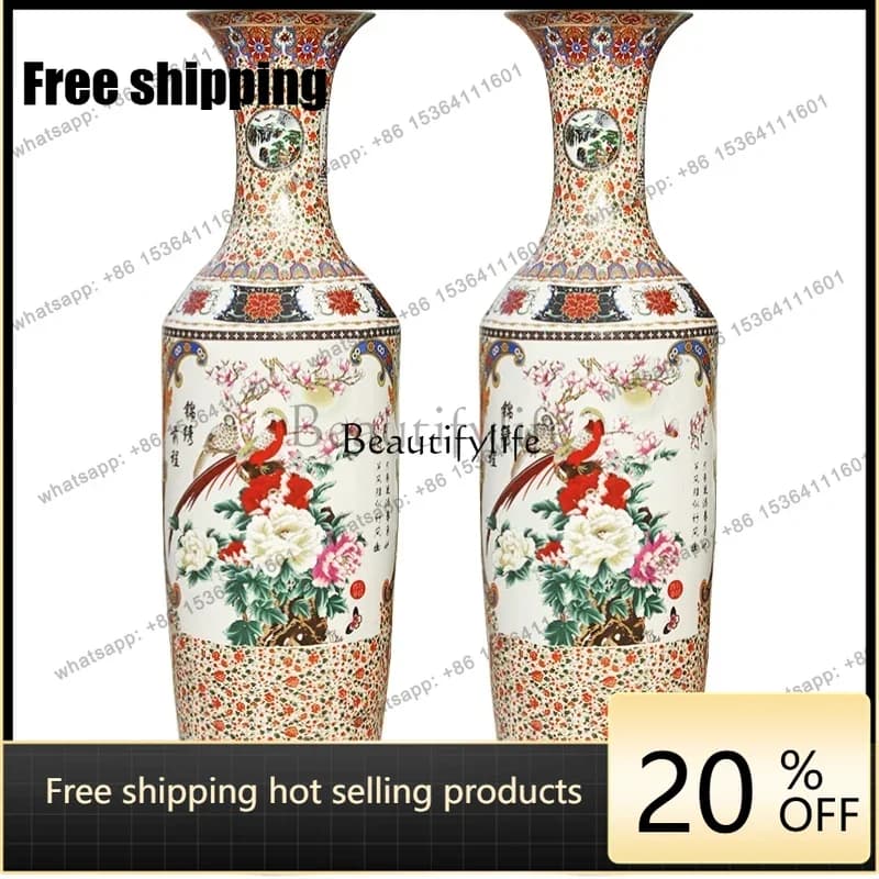 ingdezhen ceramics floor-to-ceiling large vase flower blooming rich pastel porcelain vase decorative ornament Factory Direct