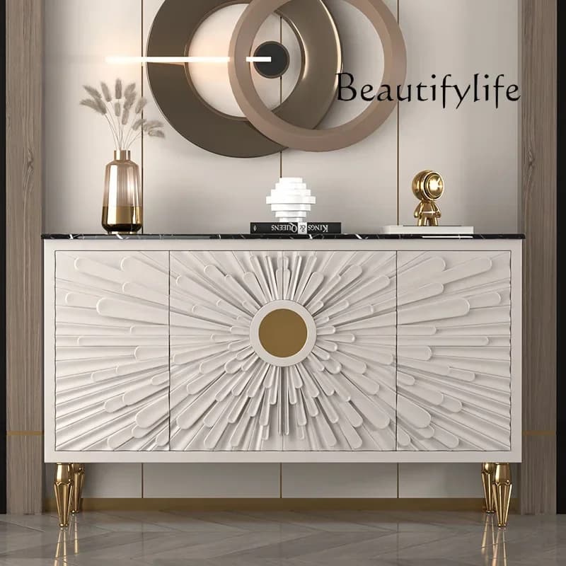 J HH Italian-style Home Entrance Cabinet Modern Simple Rock Slab Shoe Cabinet Solid Wood Light Luxury Screen Cabinet Partition L