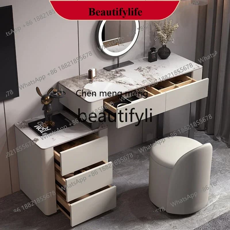 D178  Storage cabinet integrated bedroom slate countertop pure solid wood makeup table, new small apartment simple