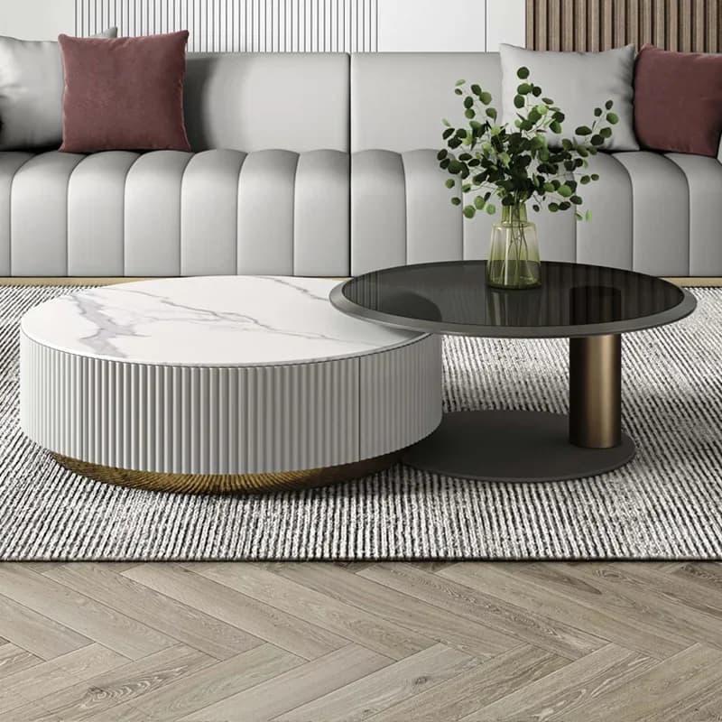 DSA Italian light luxury minimalist modern small apartment round stainless steel coffee table tempered glass rock slab