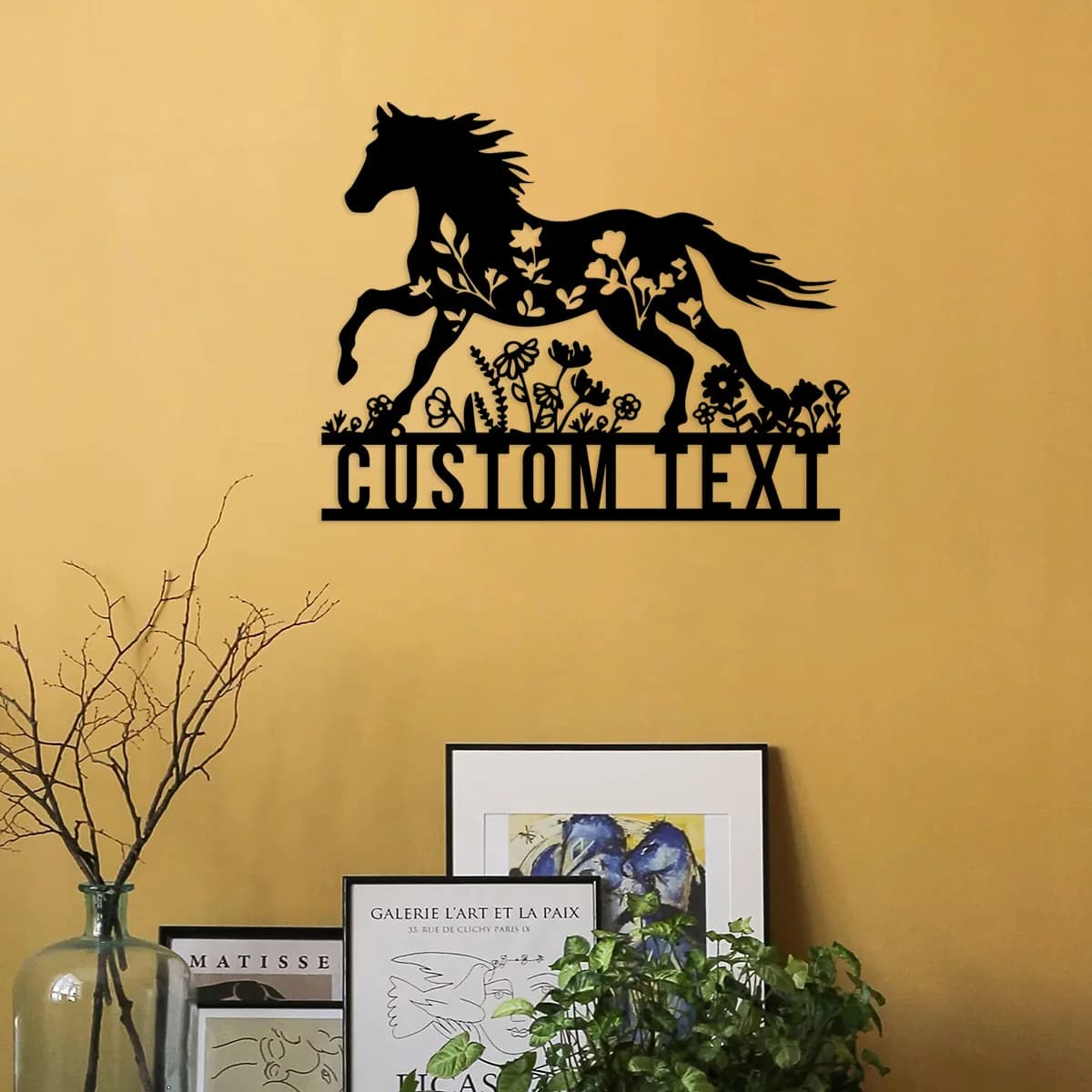 Personalized Floral Horse Farmhouse Metal Wall Custom Horse Flower Name Sign Home Decor Horse Barn Nursery Decoration Birthday