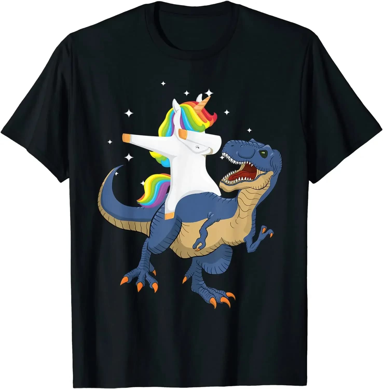 Unicorn riding Tyrannosaurus rex dinosaur fun hip hop gift summer cotton O-neck short sleeve T-shirt