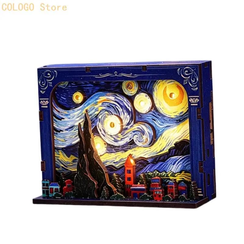 Kitchen Home Accent 3D Wooden Fridge Piece with Warm Light, Mini Scene Display for Refrigerator Door Daily D0LD