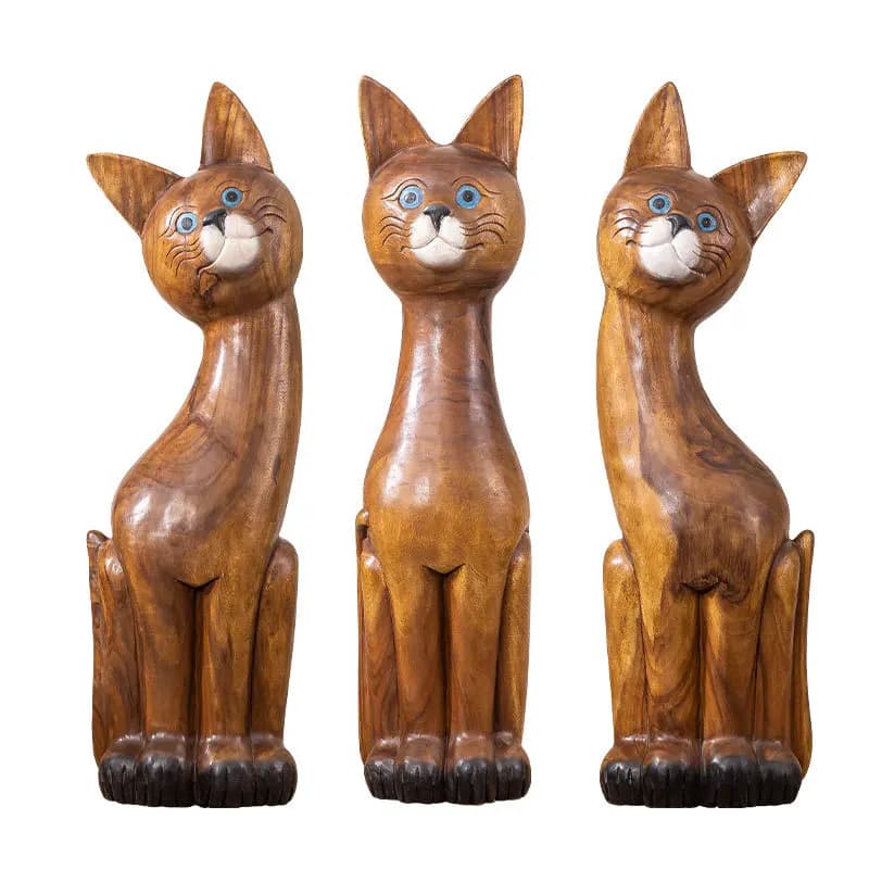 Kitten wood carving floor-to-ceiling large ornament Thai decoration spa club B & B living room decoration Welcome