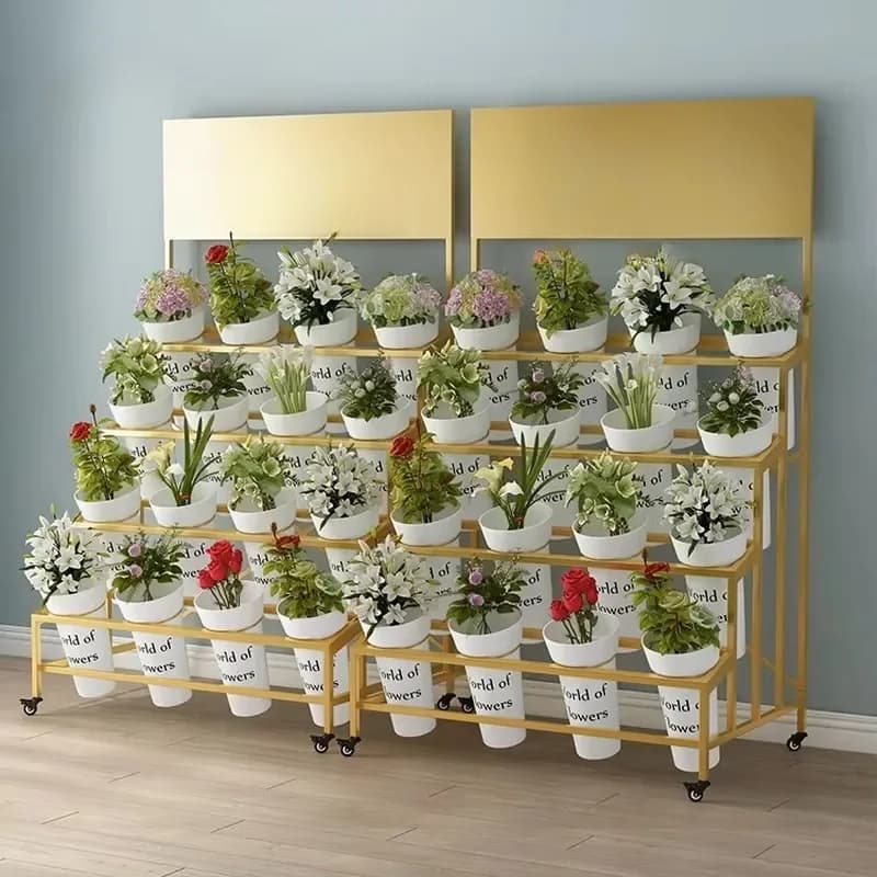 Customized Flower Shop Garden Outdoor Green Plant Decorative Flower Buckets Movable Flower Bouquet Metal Display Stand Frame
