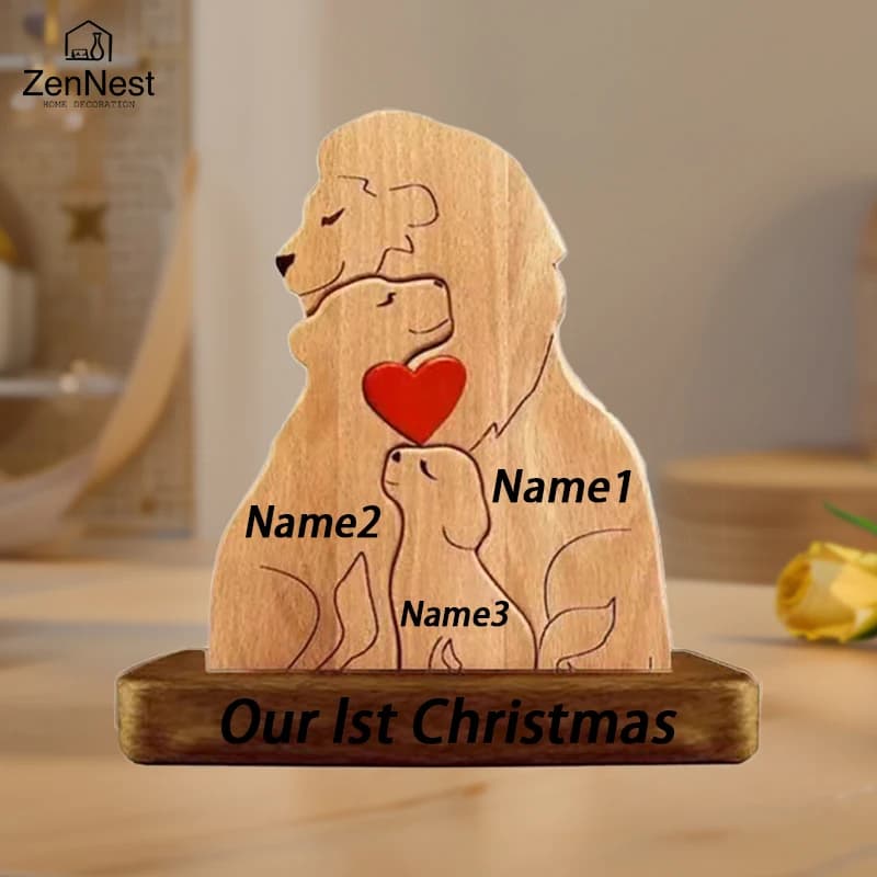 Wooden Lion Family Puzzle Ornament DIY Custom Name Home Decorations Thanksgiving Christmas Gift for Mom Art Crafts
