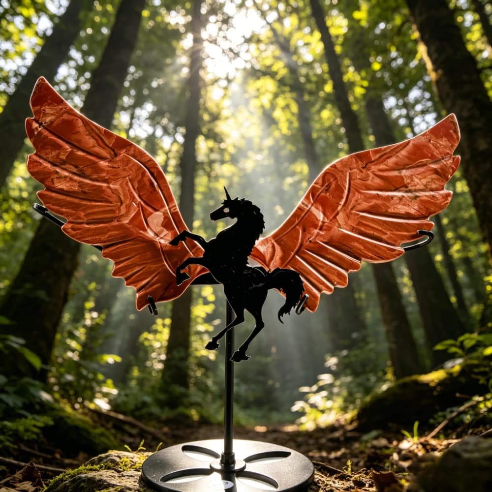 A Pair of Natural Red Jasper Unicorn Wings with Base Creative Gifts Perfect for Decorating Your Home Office or Garden