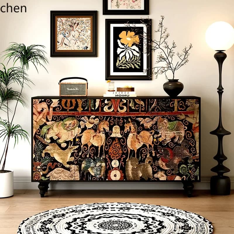 DSA  Entrance Cabinet Artistic Sideboard Living Room Bedroom Solid Wood Storage Cabinet
