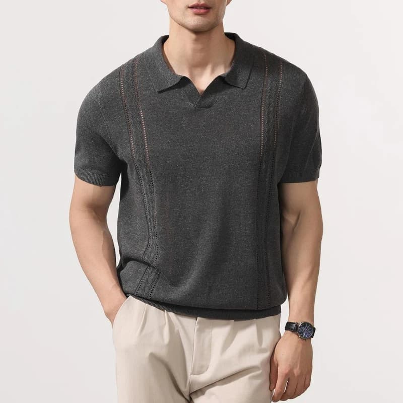 Summer Knitted Linen Short Sleeve Men's Business T-Shirt Lapel Half Sleeve Breathable Loose POLO Shirt
