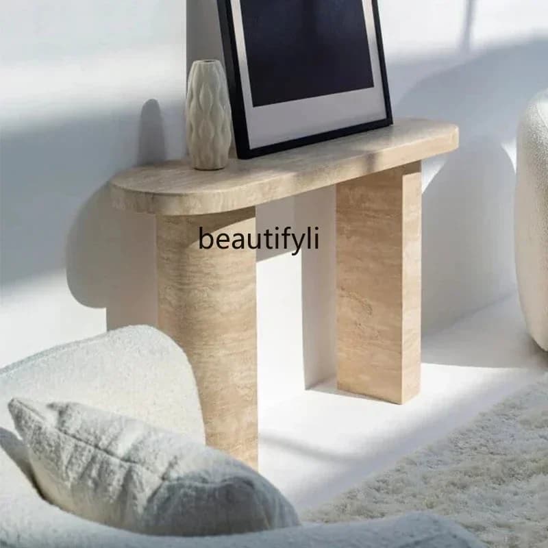 A53 Natural Travertine Entrance Terrace Household Against the Wall Entrance Door Hotel Corridor Long Table Minimalist Wabi Sabi