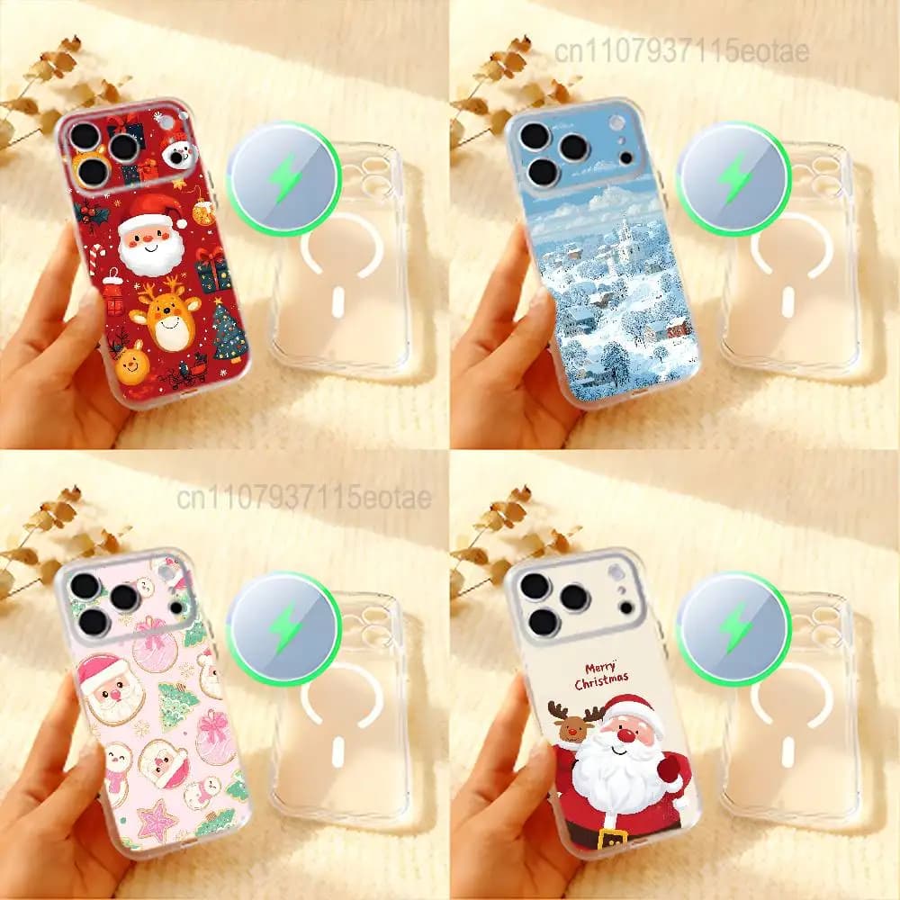New Year Gift Cartoon Christmas For iPhone 18 17 11,12,13,14,15,16,Pro,Plus,E,Max,Air,Mini Clear Magnetic Frosted Cover