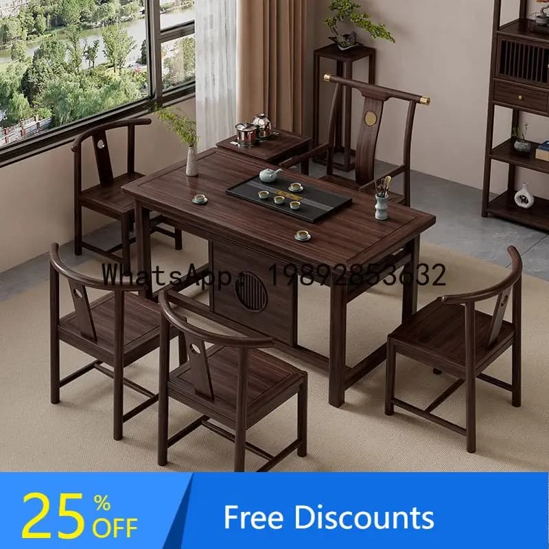 CZ Ebony Wood Small Tea Table Solid Wood Kung Fu Tea Table Balcony Tea Table and Chair Set
