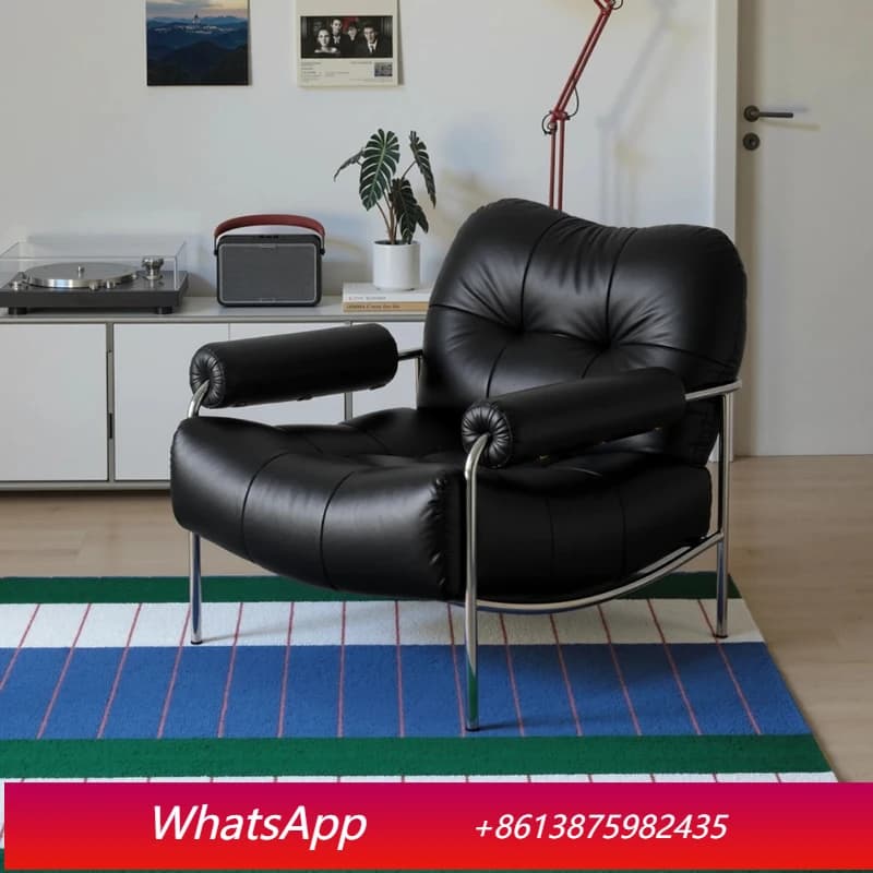 LT Lounge Chair French Retro First Layer Cowhide Single Living Room Lounge Chair