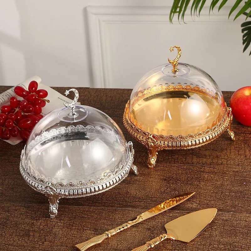Acrylic Cake Dome Cover with Anti Drop Protection, Food Display Tray, Transparent Cake Rack, Dessert Storage